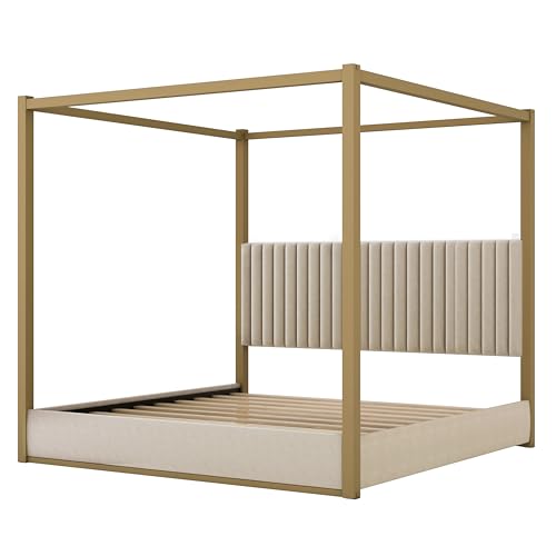 King Size Canopy Bed Frame with Headboard and Metal Frame for Bedroom, view 6