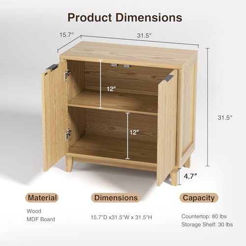 Fluted Cabinet with Storage, 2 Doors Sideboard Buffet, Mid Century Modern Accent Cabinet with Adjustable Shelves, Multifunctional Console Table with Storage for Living Room, Kitchen, Entryway