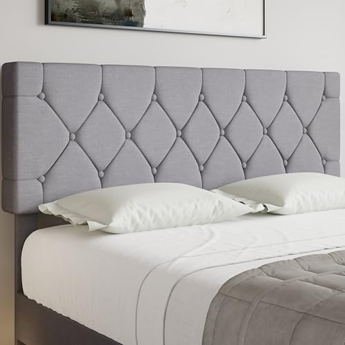 Full Bed Frame with Upholstered Tufted Headboard, Grey, view 8