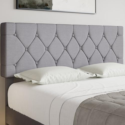 Full Bed Frame with Upholstered Tufted Headboard, Grey, view 8