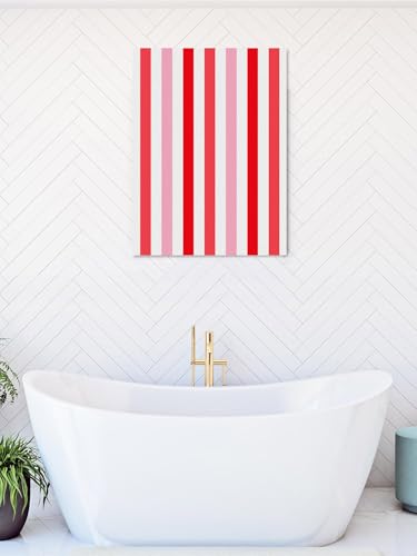 NuYeBiofx Modern Red Pink Stripe Canvas Wall Art Prints,40"x28" Framed Picture Artwork Abstract Minimalist Line Printed Canvas Oil Painting for Living Room Bedroom Office,Ready to Hang