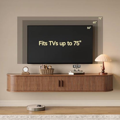 63" Floating TV Stand with Power Outlet for TVs up to 75", Walnut, view 4
