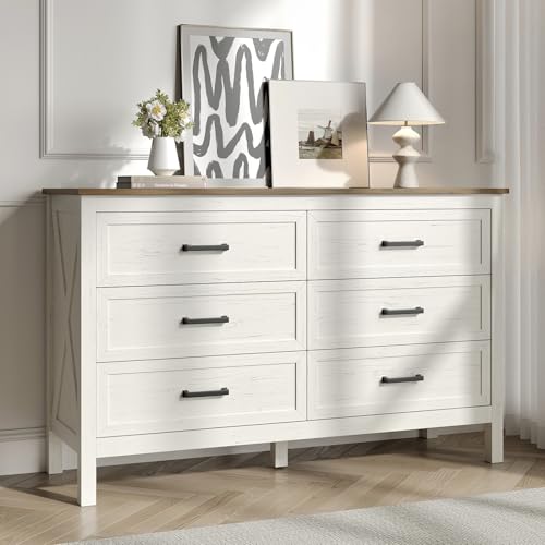 Farmhouse 6 Drawers Dresser for Bedroom, Antique White, view 2