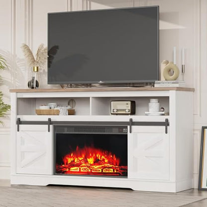Fireplace TV Stand for TVs up to 65", Farmhouse Media Console,White, view 4