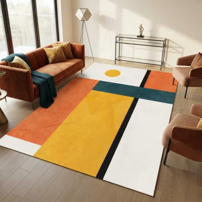 Mustard Yellow Terracotta Teal Bauhaus Color Block Abstract Mid Century Modern Area Rug 2x6 Boho Rug for Living Room Dining Room Bedroom Gustroom Home Office Dorm Apartment Washable Low Pile Carpet