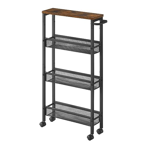 4-Tier Slim Rolling Storage cart with Wheels, 5.1 Inches, Metal, view 2