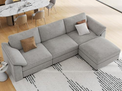 Oversized L Shape Sectional Modular Sofa,Wide Deep seat Sectional Sofa,Comfortable Grey Cloud Modular Sofa