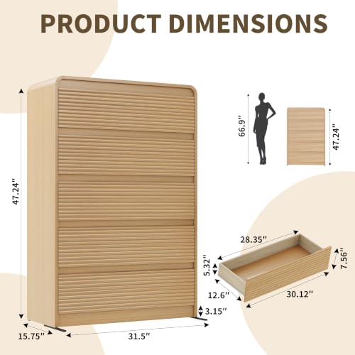 Oak Fluted Drawer Dresser with Curved Profile and Anti-Tip Kit, view 3