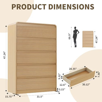 Oak Fluted Drawer Dresser with Curved Profile and Anti-Tip Kit, view 3
