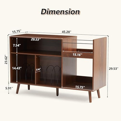 Large Record Player Stand for Living Room, Walnut, view 3