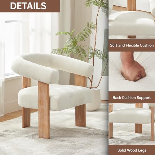 Accent Chairs Set of 2, Modern Upholstered Living Room Chair Armchair with Solid Wood Legs, Comfy Barrel Arm Chairs for Living Room Bedroom, Cream