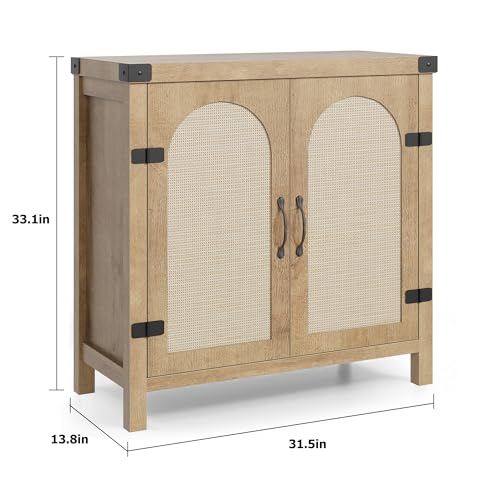 GAOMON Rattan Sideboard Buffet Cabinets with Storage, Farmhouse Storage Cabinet, Wooden Coffee Bar Cabinet for Kitchen, Dining Room, Living Room, Natural