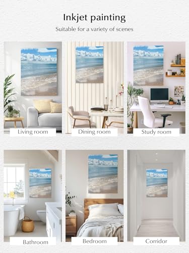 NuYeBiofx Summer Beach Ocean Wave Canvas Wall Art Prints,48"x32" Framed Picture Artwork Coastal Seaside Scenery Theme Printed Canvas Oil Painting for Living Room Bedroom Office,Ready to Hang