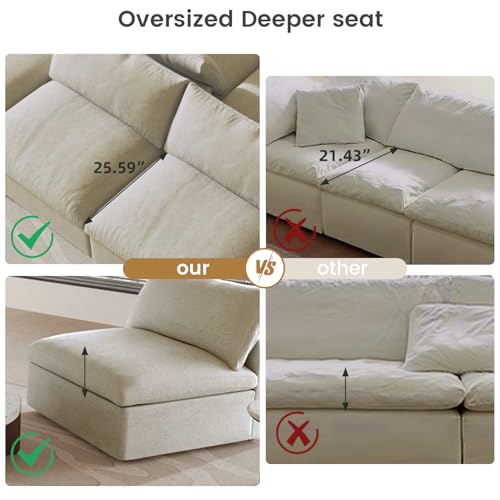 Cloud Modular Sectional Sofa with Storage Ottoman,120.45" L Shaped Couch for Living Room,Down Filled Convertible Couch Deep Seat for Office Apartment,Covers Washable&Replaceable,Khaki