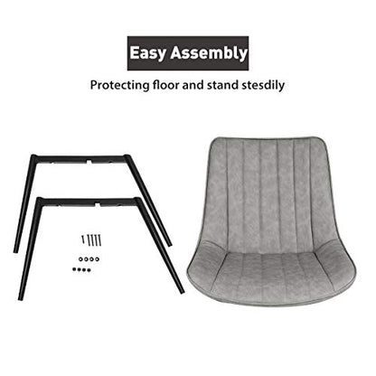 4 PCS Faux Leather Dining Chairs, Mid Century Modern Leisure Upholstered Chair with Metal Legs for Kitchen Living Room Gray