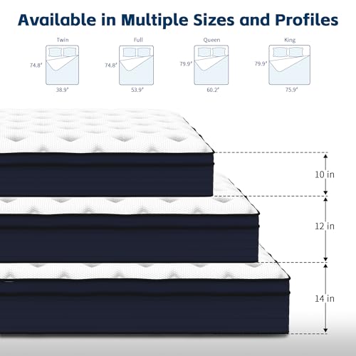 14 Inch Full Size Mattress, Pocketed Coils for Strong Support, Hybrid Memory Foam & Fiberglass Free, Cool Night & Spinal Alignment, Pressure Relief & Motion Isolation, Medium Firm