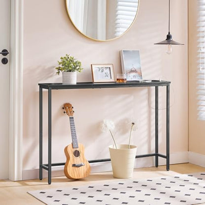 Narrow Console Table with Power Outlets, 44.9 Inches Sofa Table, Slim Behind Couch Table, Entryway Table with Display Shelf, for Living Room, Foyer, Hallway, Black BB114UXG01