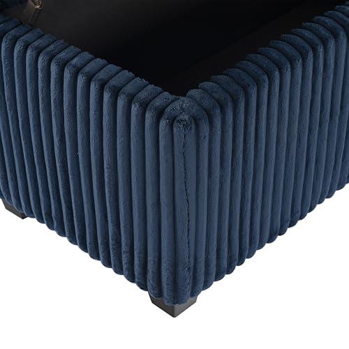 SAFAVIEH Couture Collection - Lynzie Navy Corduroy Storage Bench, Channel Tufted Upholstered Seat with Hidden Storage, Modern Accent Furniture (SFV6114C)