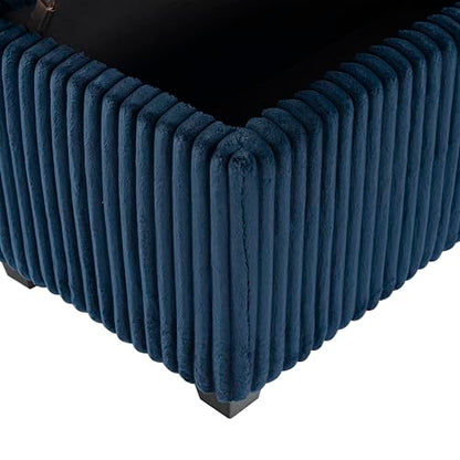SAFAVIEH Couture Collection - Lynzie Navy Corduroy Storage Bench, Channel Tufted Upholstered Seat with Hidden Storage, Modern Accent Furniture (SFV6114C)