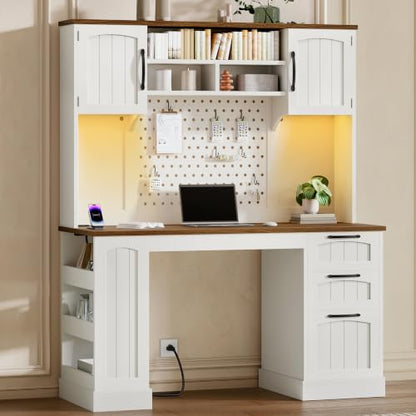 65''H Farmhouse Computer Desk with Hutch, Charging Station, view 2