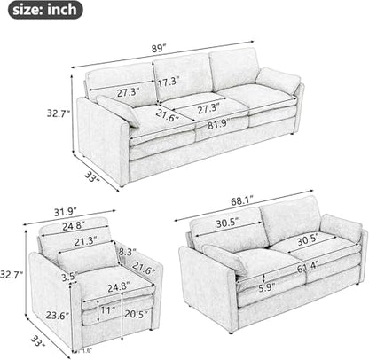 2-Piece Chenille Fabric Upholstered Sofa Set with Oversized Comfy Cloud 3-Seater Couch and Loveseat Sofa, Double Plush Cushion for Living Room