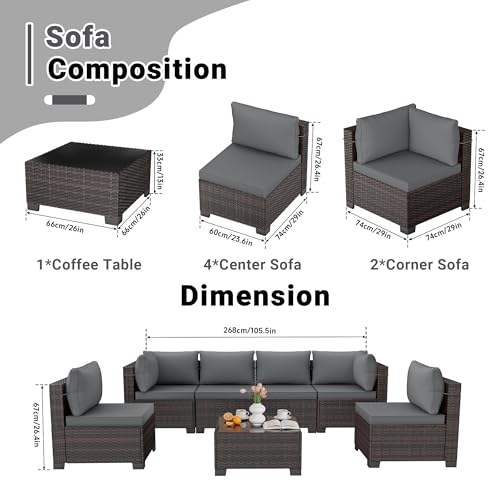 CHABATREE 7pcs Outdoor Patio Furniture Sets,Rattan Conversation Sectional Set,Manual Weaving Wicker Patio Sofa with Tea Table