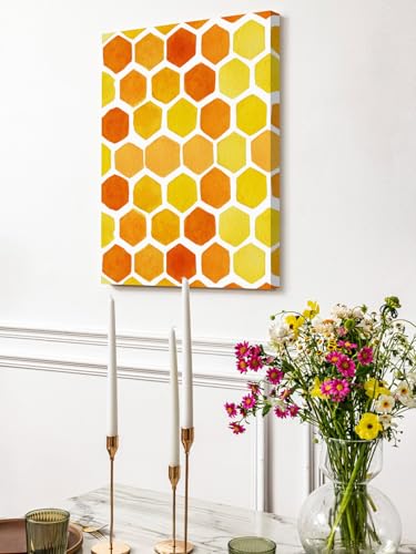 NuYeBiofx Farm Yellow Orange Honeycomb Canvas Wall Art Prints,40"x28" Framed Picture Artwork Rustic Retro Burlap Printed Canvas Oil Painting for Living Room Bedroom Office,Ready to Hang