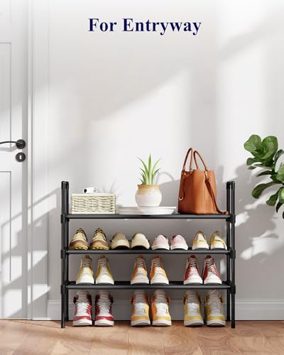 Shoe Rack - 3-Tier Shoe Organizer, Shoe Rack for Closet, Entryway, Bedroom, Easy- Assembly Storage Shelf with Side Handles, 27.6" Wide - 3 Tiers, Black