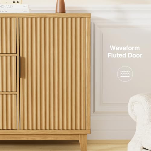 47.2" W Storage Cabinet with 3 Drawers, Fluted Buffet Cabinet with Storage, view 6