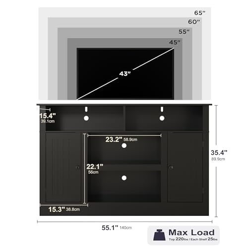 Farmhouse TV Stand for 65 in TV, Modern Entertainment Center, Black, view 3