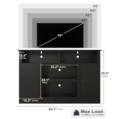 Farmhouse TV Stand for 65 in TV, Modern Entertainment Center, Black, view 3