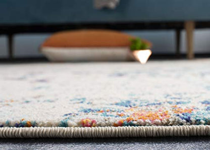 SAFAVIEH Madison Collection Area Rug - 3' Square, Cream & Orange, Modern Abstract Design, Non-Shedding & Easy Care, Ideal for High Traffic Areas in Living Room, Bedroom (MAD478B)