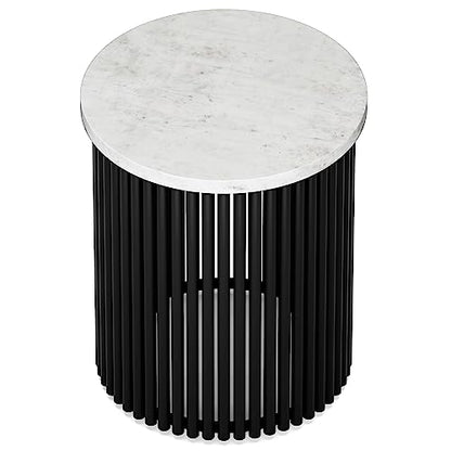 Demy Metal Accent Table - 18 in Wide Solid Metal Round Side Table with White Genuine Marble Top and Black, End Table for Living Room with Compact Design, Assembled