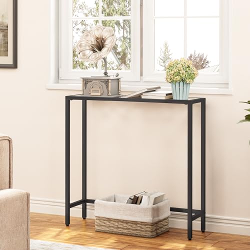 29.5" Narrow Console Table, Modern Sofa Table Behind Couch, Tempered Glass Entryway Table, Small Side Table for Entrance, Living Room, Foyer, Hallway, Bedroom, Black BK07XG01