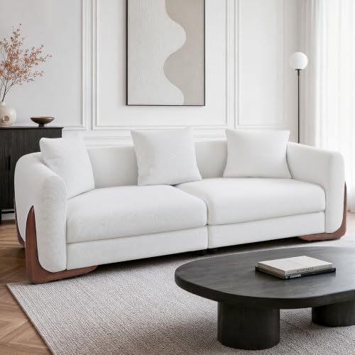 83” Modern Cloud Couch, 3 Seater Cozy Chenille Sofa with Solid Wood Legs, view 2