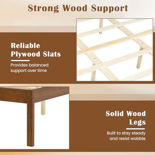 Queen Bed Frame with Solid Wood Legs and Wooden Slats, view 5
