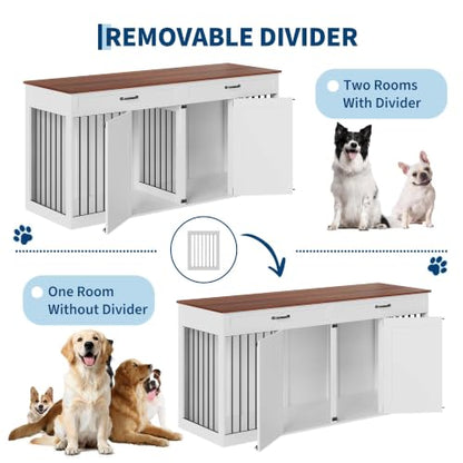 71'' Double Dog Crate Furniture for 2 Dogs, Dog Crate with 2 Drawer, view 7