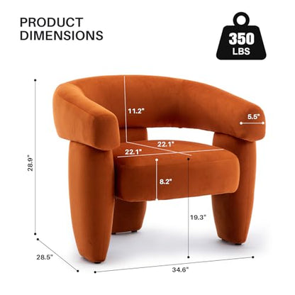 Mid Century Modern Accent Barrel Chair Comfy Upholstered Round Armchair with Montage Design, Velvet Boucle Lounge Chair for Living Room Bedroom Apartment, Orange