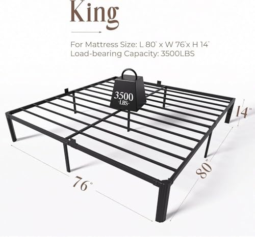 King Metal Bed Frame 14 Inch, Heavy Duty Platform, No Box Spring Needed, view 4
