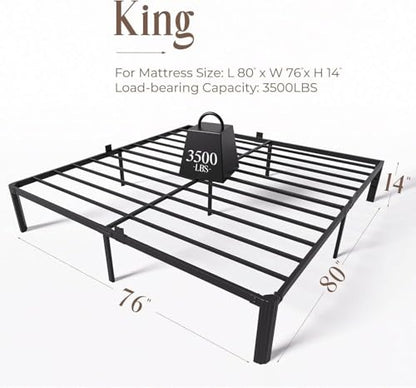 King Metal Bed Frame 14 Inch, Heavy Duty Platform, No Box Spring Needed, view 4