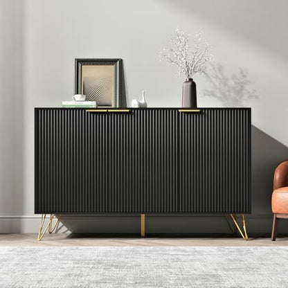 Storage Cabinet with 3 Doors, Sideboard Buffet Cabinet with Storage, Coffee Bar Cabinet with Metal Legs and Adjustable Shelf for Kitchen, Dining Room, Living Room, Office, Black