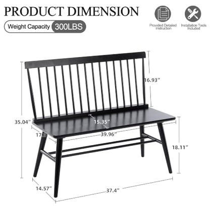 Entryway Bench, Black Dining Bench with Spindle Back, view 3
