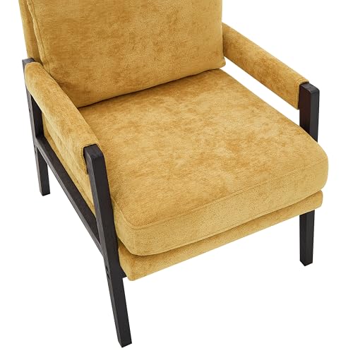 Kelly Mid-Century Modern Chenille Upholstered Accent Armchair, Yellow