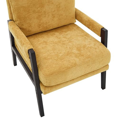 Kelly Mid-Century Modern Chenille Upholstered Accent Armchair, Yellow