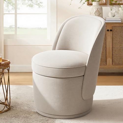 Swivel Accent Chair, 360° Swivel Chair with Hidden Storage, Modern Small Barrel Swivel Armchair for Living Room/Bedroom, Beige