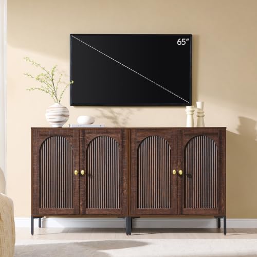 61.75" W Mid Century Modern TV Stands for Living Room, Brown, view 2