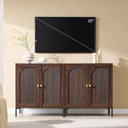 61.75" W Mid Century Modern TV Stands for Living Room, Brown, view 2
