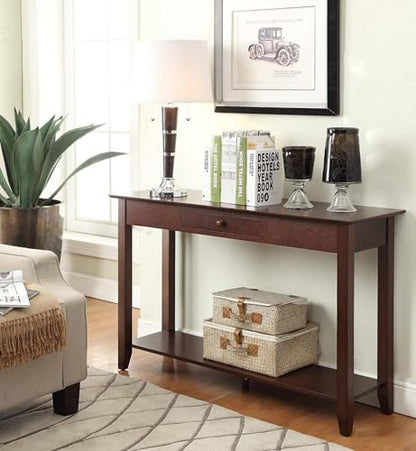 American Heritage 1 Drawer Console Table with Shelf, Espresso