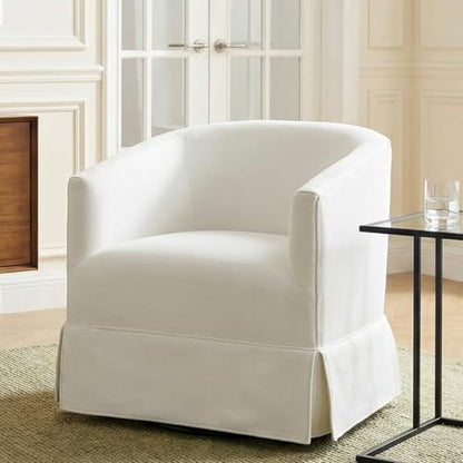 Swivel Accent Chair for Living Room, 360° Upholstered Barrel Swivel Chairs with Skirted Base, Modern Linen Armchairs for Bedroom, Reading Nook, Small Space, White