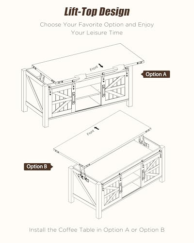 48" Farmhouse Lift Top Coffee Table with Sliding Barn Door,Rustic Center Table w/Hidden Storage Compartment, Lift Tabletop Dining Table w/Adjustable Shelf for Living Room,Light Rustic Oak